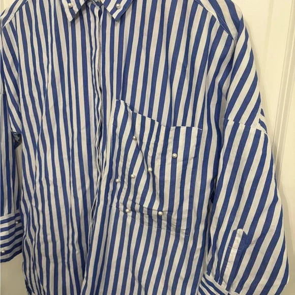 Excellent condition Zara size S blue and white striped button down with pearls - Picture 11 of 11